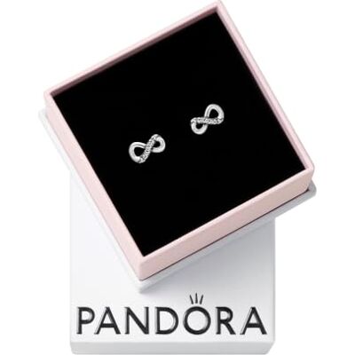 PANDORA Passions Orecchini a bottone con simbolo dell'infinito in argento Sterling con zirconi cubici trasparenti PANDORA Passions Orecchini a bottone con simbolo dell'infinito in argento Sterling con zirconi cubici trasparenti
