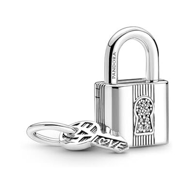 PANDORA Moments Charm in argento sterling con pendente e lucchetto PANDORA Moments Charm in argento sterling con pendente e lucchetto