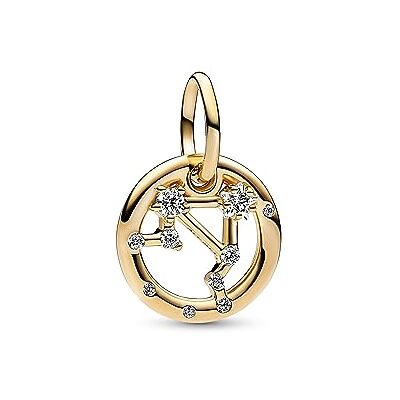 PANDORA Pendente Moments con segno zodiacale della Bilancia placcato in oro 14 carati con zirconi cubici trasparenti PANDORA Pendente Moments con segno zodiacale della Bilancia placcato in oro 14 carati con zirconi cubici trasparenti