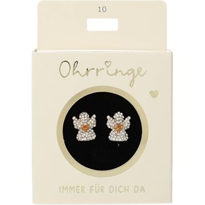 Depesche Orecchini a perno in oro e arancio, con angelo custode e pietre glitterate, piccolo regalo Depesche Orecchini a perno in oro e arancio, con angelo custode e pietre glitterate, piccolo regalo