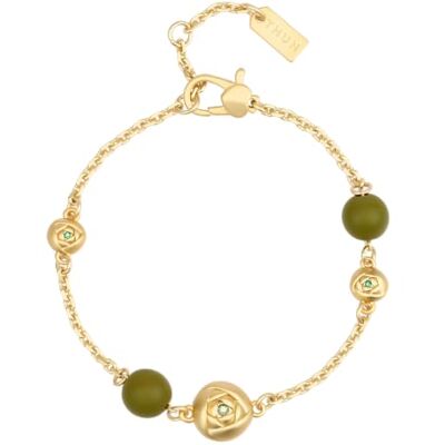 THUN Bracciale con rosa e perle verdi 16-17,5-19 cm • Parti metalliche: ottone o zama galvanizzato con oro o palladio, titanio. • Altri materiali: vetro, resina, pietre, ABS, poliestere 100% THUN Bracciale con rosa e perle verdi 16-17,5-19 cm • Parti metalliche: ottone o zama galvanizzato con oro o palladio, titanio. • Altri materiali: vetro, resina, pietre, ABS, poliestere 100%