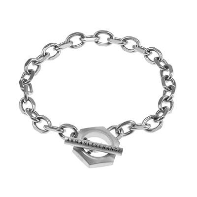 Armani Bracciale da uomo in acciaio inossidabile con chiusura a cerchio, Argento Moneta Armani Bracciale da uomo in acciaio inossidabile con chiusura a cerchio, Argento Moneta