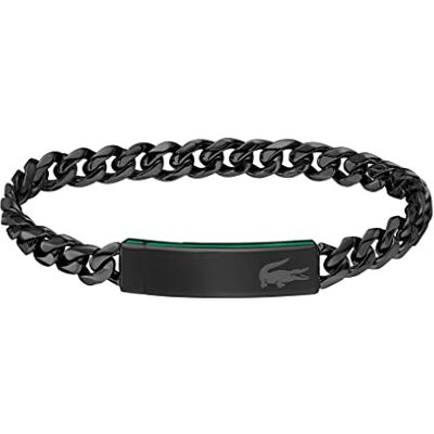 Lacoste Braccialetto a Catena da Uomo Collezione BASELINE in Acciaio Inossidabile Nero con una Placca Incisa Lacoste Braccialetto a Catena da Uomo Collezione BASELINE in Acciaio Inossidabile Nero con una Placca Incisa