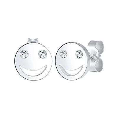 Elli Orecchini da Donna Smile Face con cristallo in Argento Sterling 925 Elli Orecchini da Donna Smile Face con cristallo in Argento Sterling 925