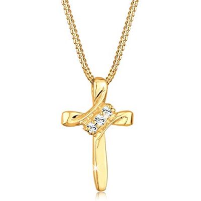 Elli Collana con Ciondolo a Forma di Croce, con Cristalli Swarovski da Donna, in Argento 925, Oro, Misura 45 Elli Collana con Ciondolo a Forma di Croce, con Cristalli Swarovski da Donna, in Argento 925, Oro, Misura 45