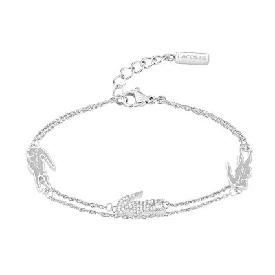 Lacoste Bracciale a Doppia Catena da Donna Collezione CROCODILE in Acciaio Inossidabile con Charms a forma di Coccodrillo Lacoste Bracciale a Doppia Catena da Donna Collezione CROCODILE in Acciaio Inossidabile con Charms a forma di Coccodrillo