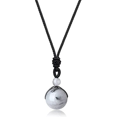 COAI Collana da Uomo e da Donna con Pendente Sfera in Pietre Dure Semi Preziose, Collana Regolabile Unisex Bilanciamento Reiki con Ciondolo in Pietra Naturale COAI Collana da Uomo e da Donna con Pendente Sfera in Pietre Dure Semi Preziose, Collana Regolabile Unisex Bilanciamento Reiki con Ciondolo in Pietra Naturale