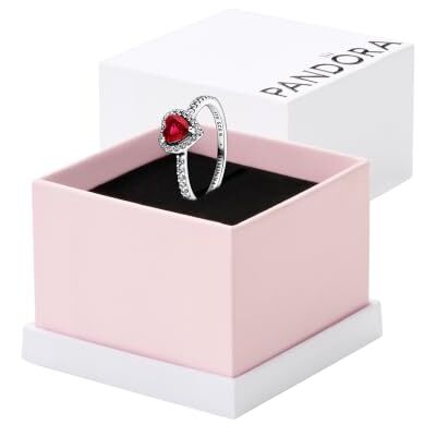 PANDORA Timeless Anello con cuore in argento Sterling con cristallo rosso ciliegia Jubilee e zirconi cubici trasparenti, 52 PANDORA Timeless Anello con cuore in argento Sterling con cristallo rosso ciliegia Jubilee e zirconi cubici trasparenti, 52
