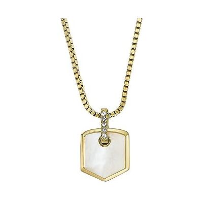 Fossil Collana da donna in acciaio inossidabile con chiusura a moschettone con ciondolo a forma di pentagono rotondo Fossil Collana da donna in acciaio inossidabile con chiusura a moschettone con ciondolo a forma di pentagono rotondo