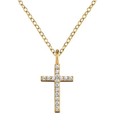 Engelsrufer Collana con ciondolo a forma di croce in argento Sterling e zirconi color oro, lunghezza 38 cm + 4 cm, 38cm, Argento sterling, Zirconia cubica Engelsrufer Collana con ciondolo a forma di croce in argento Sterling e zirconi color oro, lunghezza 38 cm + 4 cm, 38cm, Argento sterling, Zirconia cubica