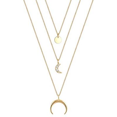 Elli Collana da donna con ciondolo a mezzaluna con cristalli, in argento Sterling 925, lunghezza 45 cm Elli Collana da donna con ciondolo a mezzaluna con cristalli, in argento Sterling 925, lunghezza 45 cm