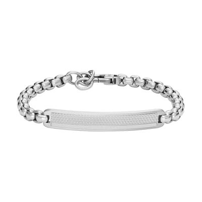 Fossil Bracciale da uomo in acciaio inossidabile con chiusura a moschettone, tonalità argento Fossil Bracciale da uomo in acciaio inossidabile con chiusura a moschettone, tonalità argento