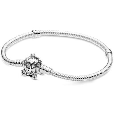 PANDORA Disney Bracciale in maglia a serpente in argento Sterling con chiusura a forma di zucca di Cenerentola con zirconi cubici trasparenti PANDORA Disney Bracciale in maglia a serpente in argento Sterling con chiusura a forma di zucca di Cenerentola con zirconi cubici trasparenti