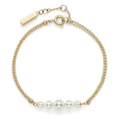 Burton Bracciale a Doppia Catena da Donna Collezione PEARLS & BEADS in Oro Giallo con Filo di Finte Perle a Gradazione Burton Bracciale a Doppia Catena da Donna Collezione PEARLS & BEADS in Oro Giallo con Filo di Finte Perle a Gradazione