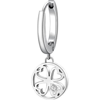 Brosway Orecchino Singolo Donna, Orecchino a Cerchio in Acciaio e Cristalli con Simbolo Quadrifoglio Collezione CHAKRA BHKE001 Brosway Orecchino Singolo Donna, Orecchino a Cerchio in Acciaio e Cristalli con Simbolo Quadrifoglio Collezione CHAKRA BHKE001