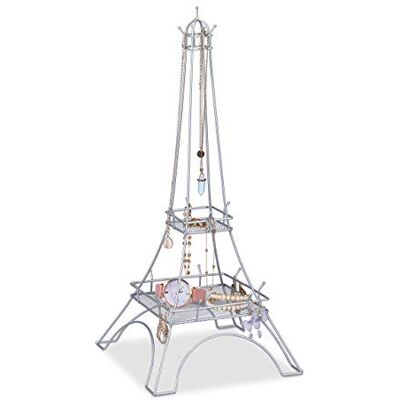 Relaxdays Espositore Gioielli a Torre Eiffel, Porta Collane, Anelli & Bracciali, Organizer in Metallo, Color Argento Relaxdays Espositore Gioielli a Torre Eiffel, Porta Collane, Anelli & Bracciali, Organizer in Metallo, Color Argento