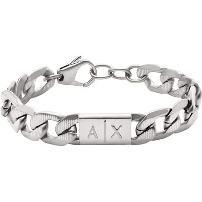 Armani Bracciale da uomo in acciaio inossidabile con chiusura a moschettone, Tono argento Armani Bracciale da uomo in acciaio inossidabile con chiusura a moschettone, Tono argento