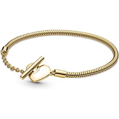 PANDORA Bracciale a forma di cuore Moments in maglia snake 14 placcato in oro, con barra a T, 16 PANDORA Bracciale a forma di cuore Moments in maglia snake 14 placcato in oro, con barra a T, 16
