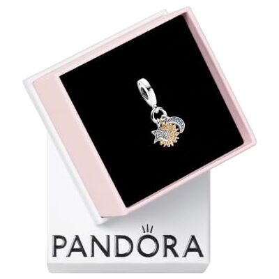 PANDORA Triplo ciondolo Moments Celestial in argento Sterling e placcato in oro 14k con cristallo blu notte e zirconia cubica trasparente PANDORA Triplo ciondolo Moments Celestial in argento Sterling e placcato in oro 14k con cristallo blu notte e zirconia cubica trasparente