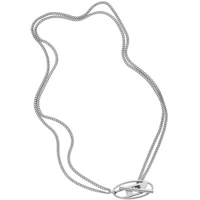 Diesel Collana da uomo in acciaio inossidabile con chiusura a T-bar, Argento spazzolato Diesel Collana da uomo in acciaio inossidabile con chiusura a T-bar, Argento spazzolato