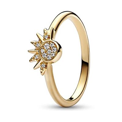 PANDORA Anello Moments con sole brillante placcato in oro 14k con zirconi cubici trasparenti, 56 PANDORA Anello Moments con sole brillante placcato in oro 14k con zirconi cubici trasparenti, 56