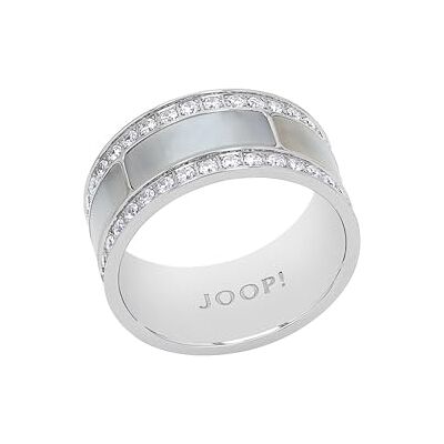 Joop! Anello da donna in acciaio inossidabile con madreperla, con zirconi sintetici, bianco, fornito in confezione regalo per gioielli Joop! Anello da donna in acciaio inossidabile con madreperla, con zirconi sintetici, bianco, fornito in confezione regalo per gioielli