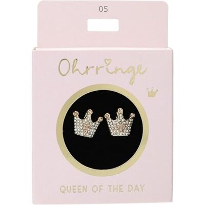 Depesche Orecchini a perno in oro con glitter, motivo corone e strass, piccolo regalo Depesche Orecchini a perno in oro con glitter, motivo corone e strass, piccolo regalo