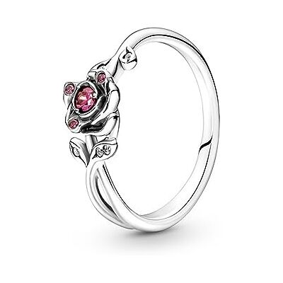 PANDORA Disney Anello de La Bella e la Bestia in argento Sterling rosa con zirconi cubici rossi e trasparenti PANDORA Disney Anello de La Bella e la Bestia in argento Sterling rosa con zirconi cubici rossi e trasparenti