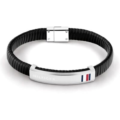 Tommy Hilfiger Jewelry Braccialetto da Uomo in Pelle Colore Nero Tommy Hilfiger Jewelry Braccialetto da Uomo in Pelle Colore Nero