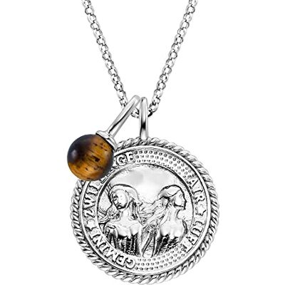 Engelsrufer Collana da donna in argento sterling e ciondolo con segno zodiacale Gemelli – tempestato di 3 zirconi e un ciondolo in pietra occhio di tigre, lunghezza: 50 cm, Länge 42 + 4 + 4 cm, Engelsrufer Collana da donna in argento sterling e ciondolo con segno zodiacale Gemelli – tempestato di 3 zirconi e un ciondolo in pietra occhio di tigre, lunghezza: 50 cm, Länge 42 + 4 + 4 cm,