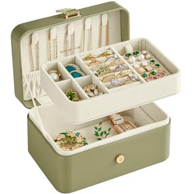 SONGMICS GISELLA Collezione Scatola Portagioie da Viaggio 2 Livelli, Piccolo Porta Gioielli, Portagioielli Portatile, Accessori Grandi, Idea Regalo, 11,6 x 16 x 7,5 cm, Verde Alloro JBC166C02 SONGMICS GISELLA Collezione Scatola Portagioie da Viaggio 2 Livelli, Piccolo Porta Gioielli, Portagioielli Portatile, Accessori Grandi, Idea Regalo, 11,6 x 16 x 7,5 cm, Verde Alloro JBC166C02