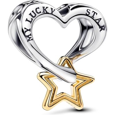 PANDORA Moments Charm Lucky Star & cuore in argento sterling con lega metallica placcata oro, compatibile con i bracciali Moments, 763513C00 PANDORA Moments Charm Lucky Star & cuore in argento sterling con lega metallica placcata oro, compatibile con i bracciali Moments, 763513C00