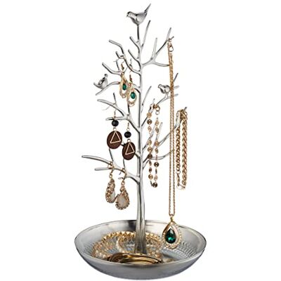 Relaxdays Portagioie, Stand Portagioielli, Forma d'Albero, in Metallo, HLP 30x16x15 cm, Organizer per Bijoux, Argentato Relaxdays Portagioie, Stand Portagioielli, Forma d'Albero, in Metallo, HLP 30x16x15 cm, Organizer per Bijoux, Argentato