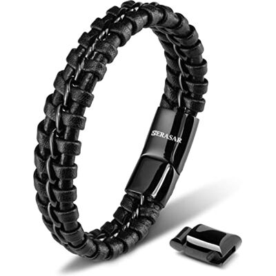SERASAR Premium Bracciale in Pelle Uomo Chiusura Magnetica in Acciaio Inossidabile Tre Colori Portagioie Incluso SERASAR Premium Bracciale in Pelle Uomo Chiusura Magnetica in Acciaio Inossidabile Tre Colori Portagioie Incluso