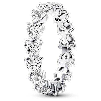 PANDORA Timeless Anello fascia cuori, in argento sterling, con pietre di zirconia cubica incolori PANDORA Timeless Anello fascia cuori, in argento sterling, con pietre di zirconia cubica incolori