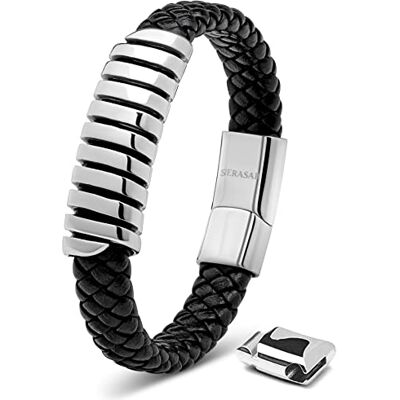 SERASAR Premium Bracciale in Pelle Uomo Chiusura Magnetica in Acciaio Inossidabile Tre Colori Portagioie Incluso SERASAR Premium Bracciale in Pelle Uomo Chiusura Magnetica in Acciaio Inossidabile Tre Colori Portagioie Incluso