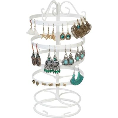 Relaxdays Porta Orecchini, Stand Portagioie con 168 per Pendenti in Ferro, Portagioielli Girevole Salvaspazio, Bianco Relaxdays Porta Orecchini, Stand Portagioie con 168 per Pendenti in Ferro, Portagioielli Girevole Salvaspazio, Bianco
