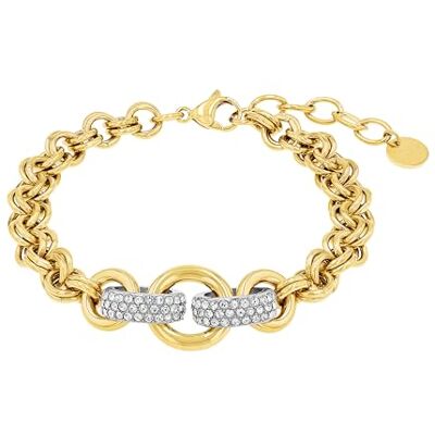 Joop! Bracciale da donna in acciaio inossidabile con zirconi sintetici, 19+3 cm, bicolore, confezionato in una confezione regalo per gioielli, , Oro Joop! Bracciale da donna in acciaio inossidabile con zirconi sintetici, 19+3 cm, bicolore, confezionato in una confezione regalo per gioielli, , Oro