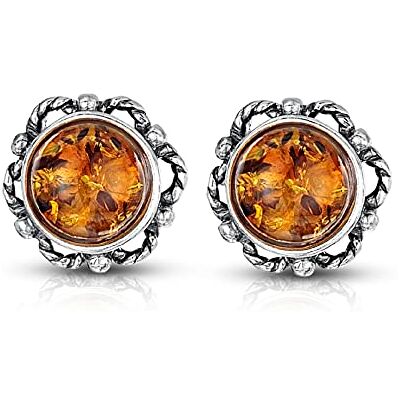 Amberta Orecchini rotondi in argento Sterling 925 con ambra baltica Amberta Orecchini rotondi in argento Sterling 925 con ambra baltica