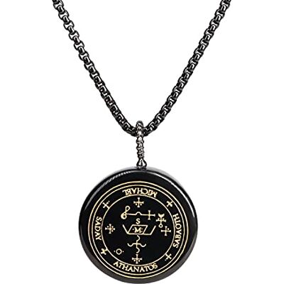 COAI Collana in Acciaio Inox con Ciondolo Sigillo in Ossidiana Inciso a Laser, Collana Pendente Unisex in Pietre Dure COAI Collana in Acciaio Inox con Ciondolo Sigillo in Ossidiana Inciso a Laser, Collana Pendente Unisex in Pietre Dure