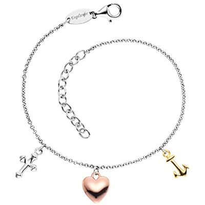 Engelsrufer Bracciale da donna in argento sterling e tre ciondoli tricolore – croce cuore ancora – chiusura a moschettone – lunghezza regolabile – senza nichel, 20 cm, Argento, Nessuna pietra preziosa Engelsrufer Bracciale da donna in argento sterling e tre ciondoli tricolore – croce cuore ancora – chiusura a moschettone – lunghezza regolabile – senza nichel, 20 cm, Argento, Nessuna pietra preziosa