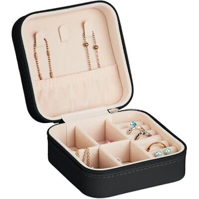 Relaxdays Valigetta Portagioie, Cofanetto Porta Gioielli da Viaggio, Organizer Anelli e Collane, 5 x 10 x 10 cm, Nero Relaxdays Valigetta Portagioie, Cofanetto Porta Gioielli da Viaggio, Organizer Anelli e Collane, 5 x 10 x 10 cm, Nero