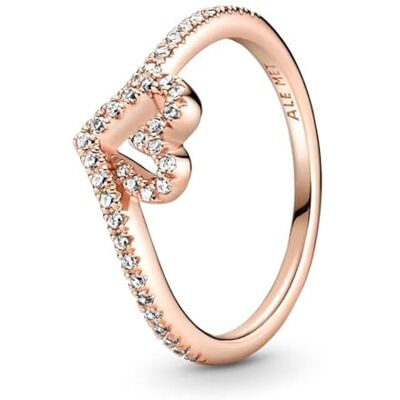 PANDORA Anello Cuore Desiderio scintillante, placcato in oro rosa 14k, con pietre di zirconia cubica incolori PANDORA Anello Cuore Desiderio scintillante, placcato in oro rosa 14k, con pietre di zirconia cubica incolori