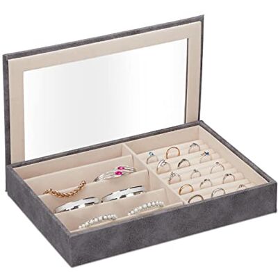 Relaxdays Portagioie, Organizer per Gioielli, Cofanetto con Coperchio Trasparente, in Similpelle, 5 x 30 x 21 cm, Grigio, Poliestere Relaxdays Portagioie, Organizer per Gioielli, Cofanetto con Coperchio Trasparente, in Similpelle, 5 x 30 x 21 cm, Grigio, Poliestere