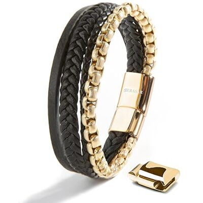 SERASAR Premium Bracciale in Pelle Uomo Chiusura Magnetica in Acciaio Inossidabile Tre Colori Portagioie Incluso SERASAR Premium Bracciale in Pelle Uomo Chiusura Magnetica in Acciaio Inossidabile Tre Colori Portagioie Incluso