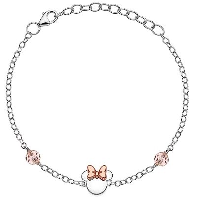 Disney Bracciale Bambine con Minnie Mouse in Argento 925 e Zirconi, Lunghezza 13-18cm, Gioielli Disney Bracciale Bambine con Minnie Mouse in Argento 925 e Zirconi, Lunghezza 13-18cm, Gioielli