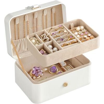 SONGMICS GISELLA Collezione Scatola Portagioie da Viaggio 2 Livelli, Piccolo Porta Gioielli, Portagioielli Portatile, Accessori Grandi, Idea Regalo, 11,6 x 16 x 7,5 cm, Bianco Nuvola JBC166W01 SONGMICS GISELLA Collezione Scatola Portagioie da Viaggio 2 Livelli, Piccolo Porta Gioielli, Portagioielli Portatile, Accessori Grandi, Idea Regalo, 11,6 x 16 x 7,5 cm, Bianco Nuvola JBC166W01