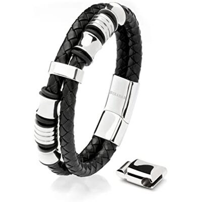 SERASAR Premium Bracciale in Pelle Uomo Chiusura Magnetica in Acciaio Inossidabile Tre Colori Portagioie Incluso SERASAR Premium Bracciale in Pelle Uomo Chiusura Magnetica in Acciaio Inossidabile Tre Colori Portagioie Incluso