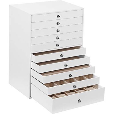SONGMICS Scatola Portagioie con 10 Cassetti, Custodia per Gioielli, Organizzatore per Anelli, Collane, Orecchini, Braccialetti, Bianco SONGMICS Scatola Portagioie con 10 Cassetti, Custodia per Gioielli, Organizzatore per Anelli, Collane, Orecchini, Braccialetti, Bianco