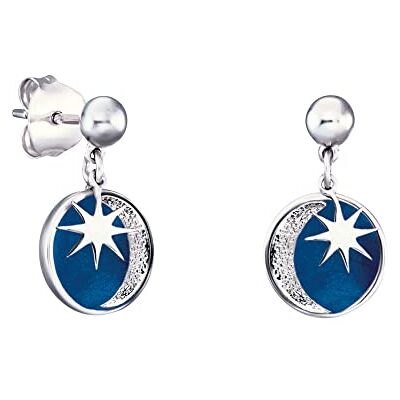 Engelsrufer Orecchini da donna con sole, luna e stelle, in argento sterling con smalto blu, chiusura a incastro, senza nichel, 17 mm, Ø 10 mm, Argento sterling, Nessuna pietra preziosa Engelsrufer Orecchini da donna con sole, luna e stelle, in argento sterling con smalto blu, chiusura a incastro, senza nichel, 17 mm, Ø 10 mm, Argento sterling, Nessuna pietra preziosa